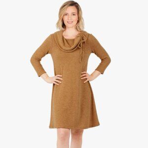NWT Ruby Rd Cozy Cowl Neck Dress Cognac Mustard Brown Size 1X Soft Casual Boho